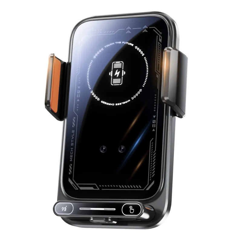 Auto Sensing Car Phone Charger Holder 15W Wireless Charging Motorized Rotation One Touch Clamping Dashboard Vent Secure Driving