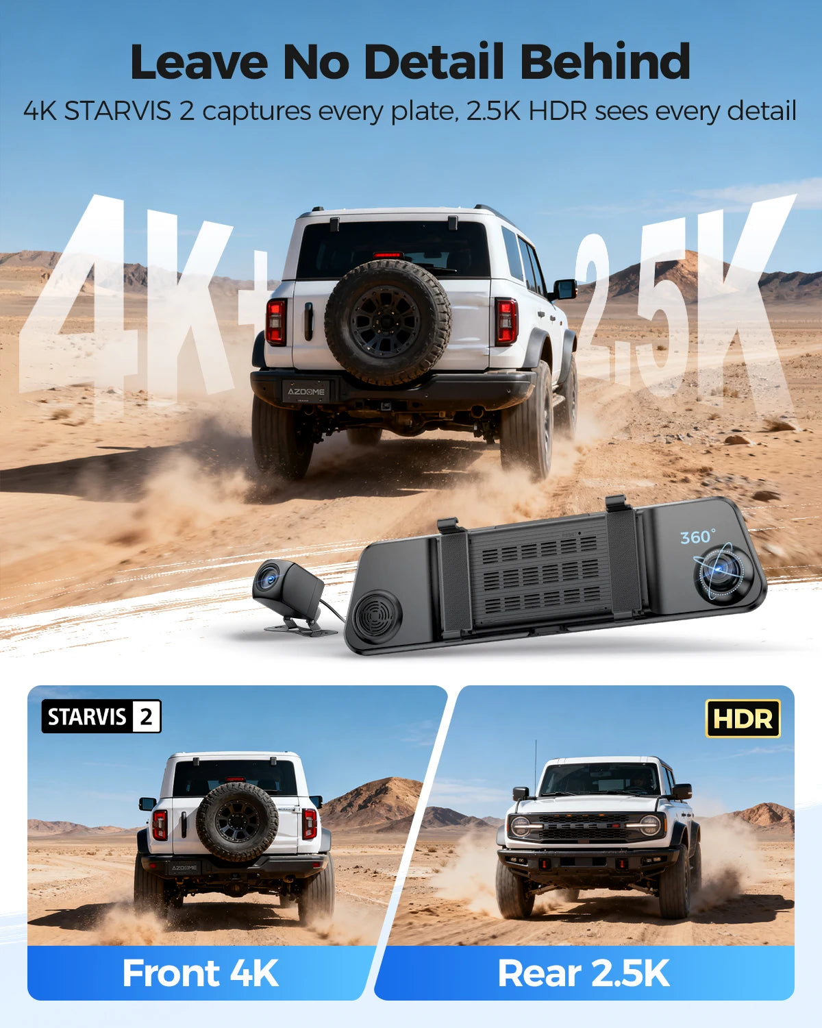 AZDOME PG17 Pro 4K+2.5K Rearview Dash Cam 12" Touch Screen HDR Rear View Mirror Camera w/ STARVIS 2 5G WiFi Stream Media Car DVR