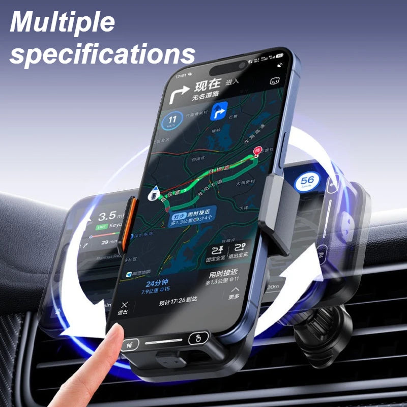 Auto Sensing Car Phone Charger Holder 15W Wireless Charging Motorized Rotation One Touch Clamping Dashboard Vent Secure Driving