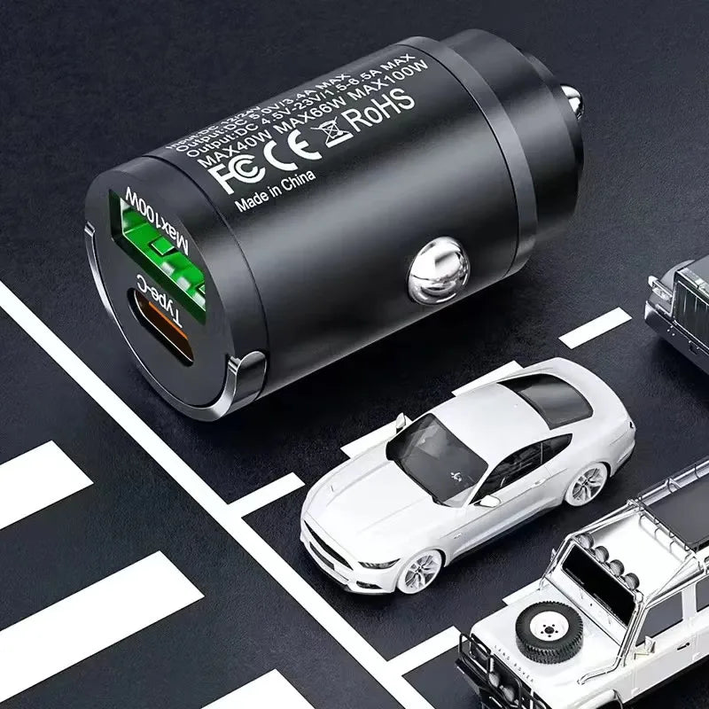 USB Type C Car Charger Max 100W Mini Car Charger Fast Charging Head Dual-Port Mobile Phone Car Charger For Xiaomi Samsung Huawei