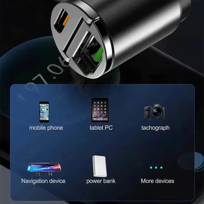 Mini 100W PD30W QC3.0 Pull Ring Fast Charging Car Charger USB C Car Phone Charger Adapter For iPhone Xiaomi Samsung Huawei