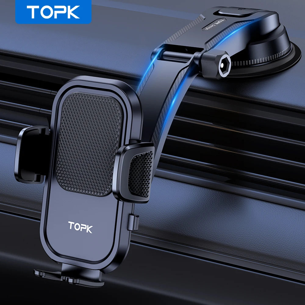 TOPK Universal Car Phone Holder 360° Rotation Cell Phone Mount for Air Vent & Dashboard Suction Cup Stand for All Phones