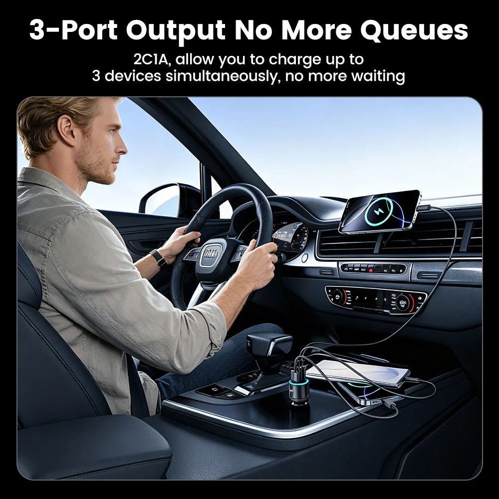 Toocki 130W Car Charger PD 100W PPS SFC3.0 Fast USB Type C Car Phone Charger for iPhone 17 16 15 Samsung S26 S25 Tablet Laptop