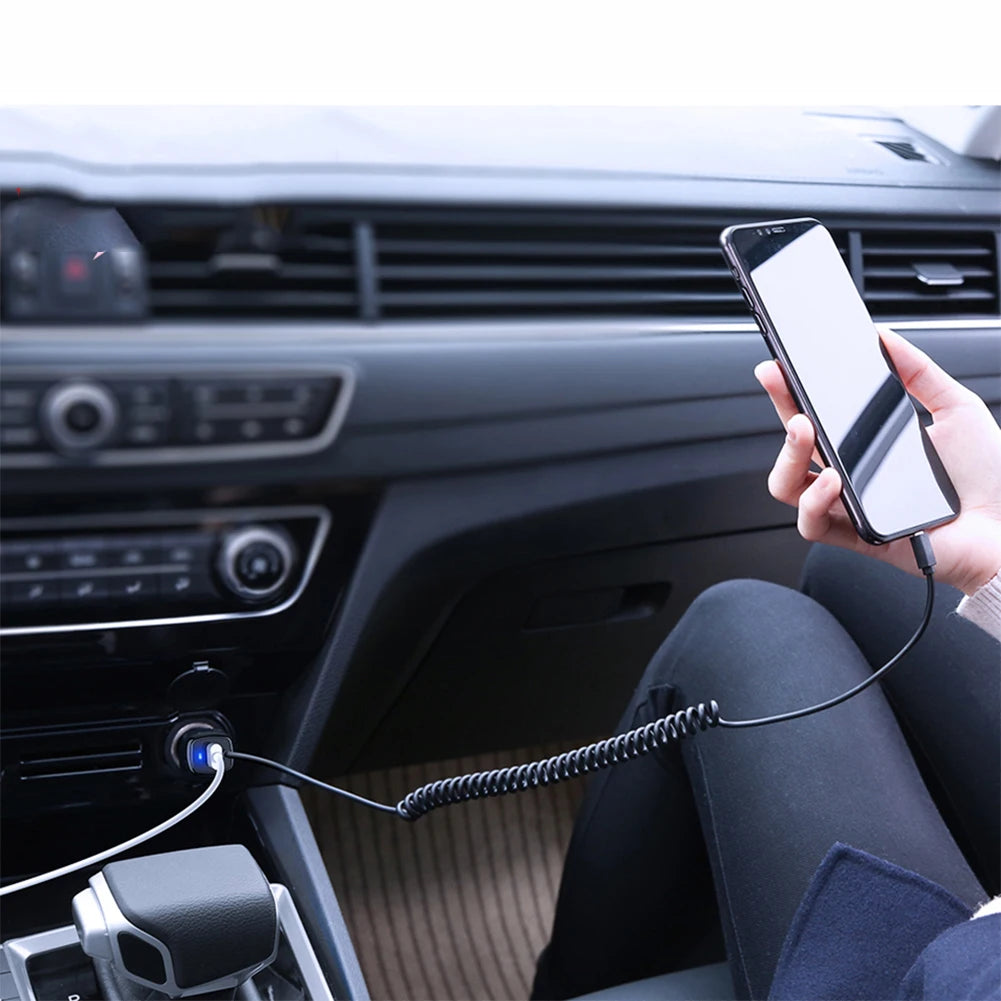 48W USB Fast Car Charger Stretch Cable Adapter for IPhone13 12 11 14 Pro Max Samsung Galaxy Note20 Android Type-c car Charger
