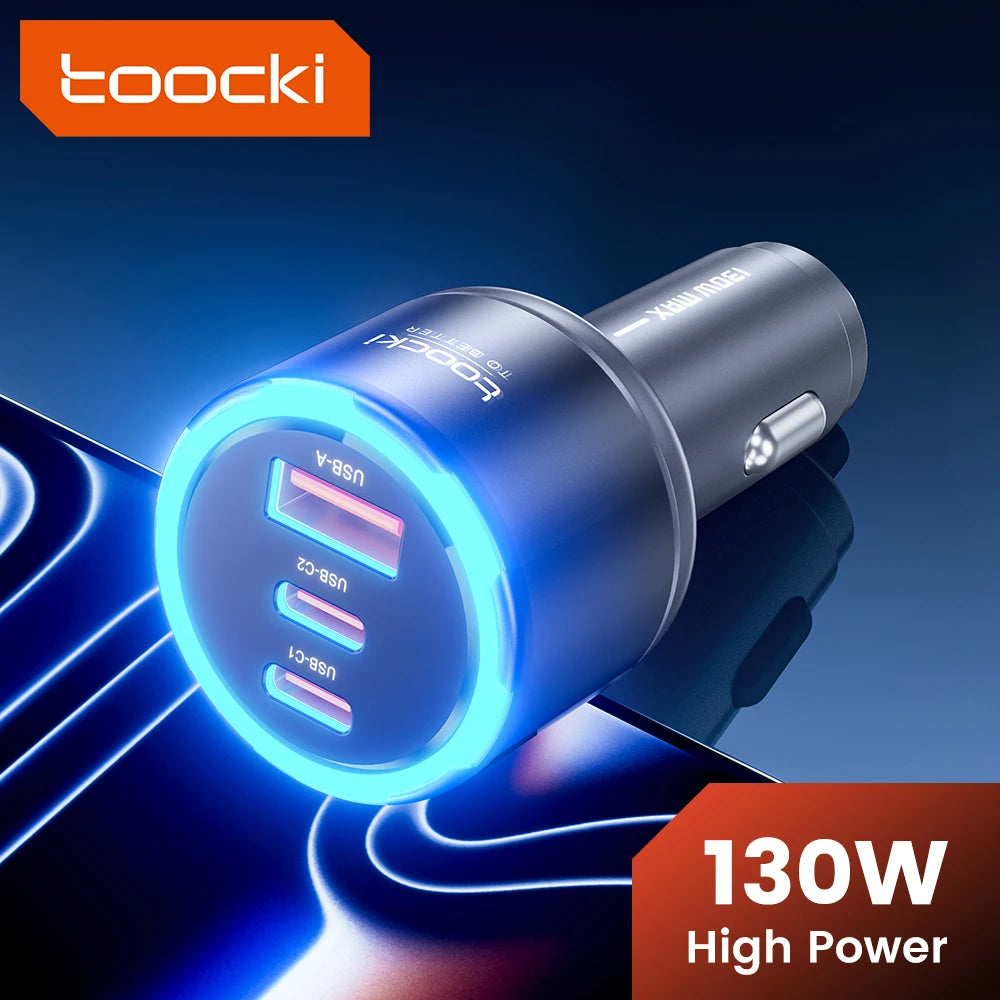 Toocki 130W Car Charger PD 100W PPS SFC3.0 Fast USB Type C Car Phone Charger for iPhone 17 16 15 Samsung S26 S25 Tablet Laptop