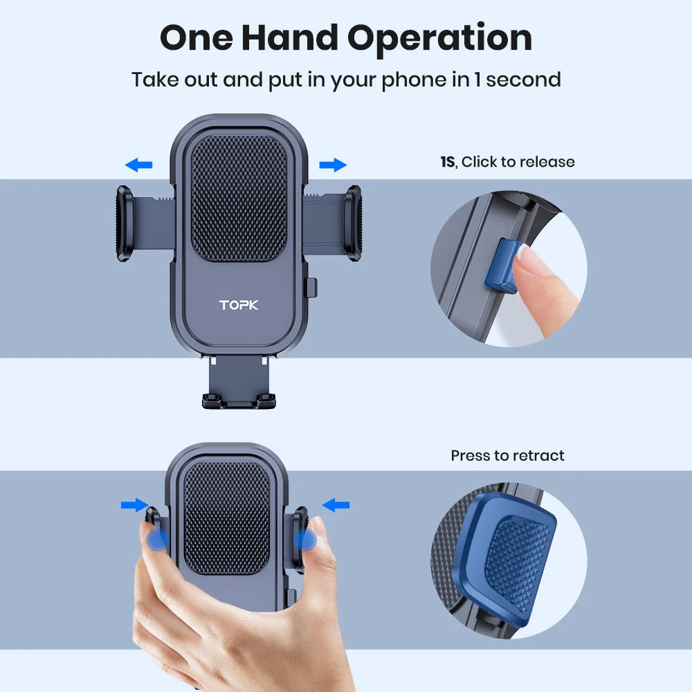 TOPK Universal Car Phone Holder 360° Rotation Cell Phone Mount for Air Vent & Dashboard Suction Cup Stand for All Phones