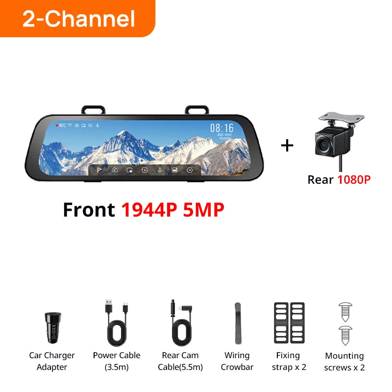 70mai Rearview Dash Cam S500 9.35'' Touch Screen 70mai S500 Car DVR 3K Super Capacitor Dual-Channel HDR Voice Control 24H Park