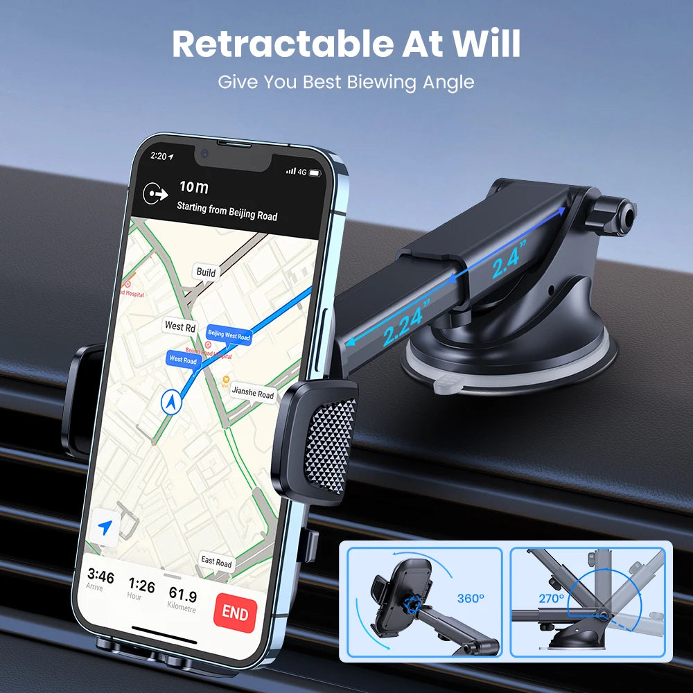 TOPK Universal Car Phone Holder 360° Rotation Cell Phone Mount for Air Vent & Dashboard Suction Cup Stand for All Phones