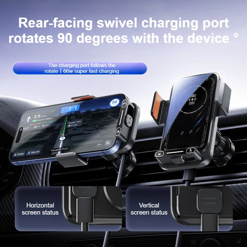 Auto Sensing Car Phone Charger Holder 15W Wireless Charging Motorized Rotation One Touch Clamping Dashboard Vent Secure Driving