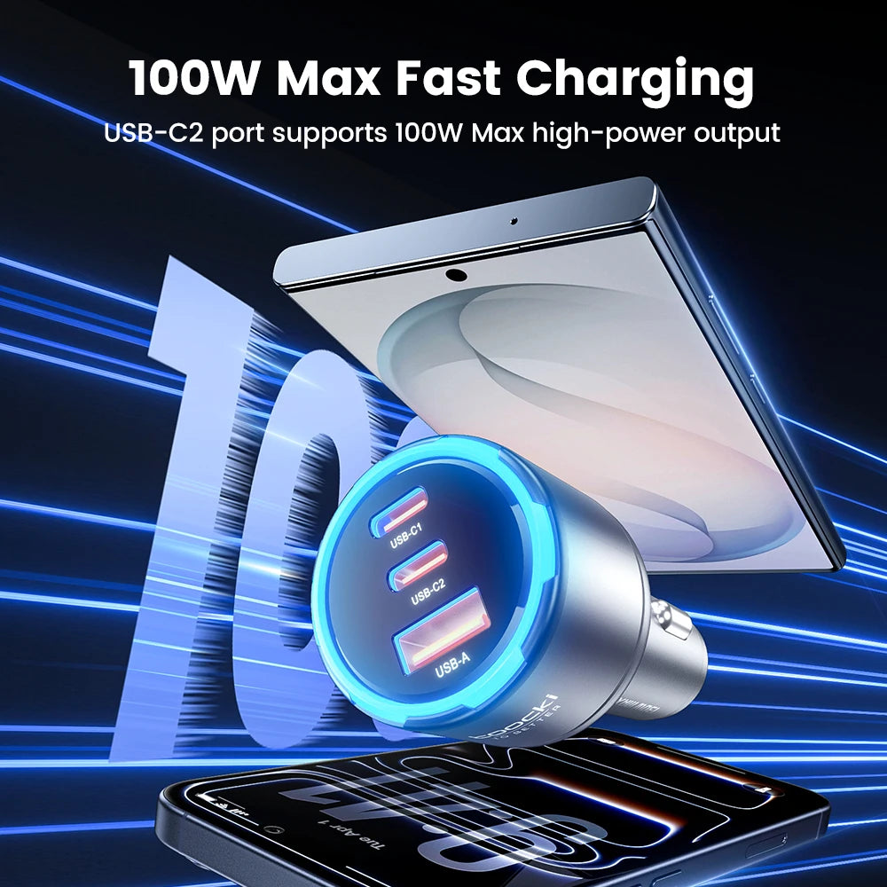 Toocki 130W Car Charger PD 100W PPS SFC3.0 Fast USB Type C Car Phone Charger for iPhone 17 16 15 Samsung S26 S25 Tablet Laptop
