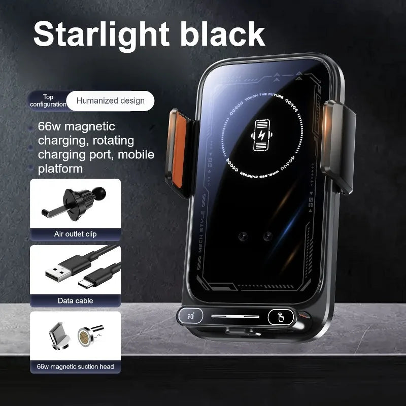 Auto Sensing Car Phone Charger Holder 15W Wireless Charging Motorized Rotation One Touch Clamping Dashboard Vent Secure Driving