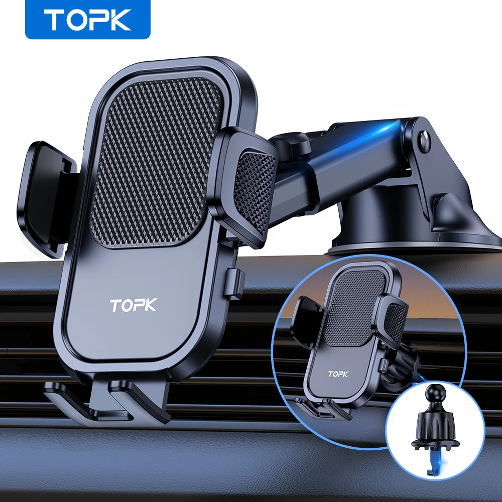 TOPK Universal Car Phone Holder 360° Rotation Cell Phone Mount for Air Vent & Dashboard Suction Cup Stand for All Phones