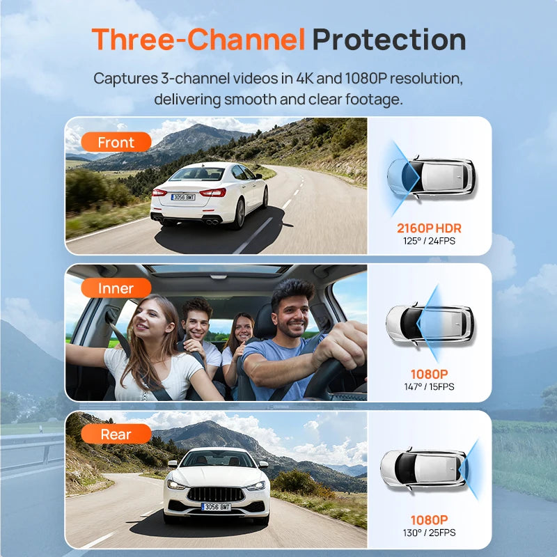 70mai 4K T800E 3-Channel Dash Cam Front Rear Interior 3-in-1 Voice Control 24H Parking Supercapacitor GPS 4K Car DVR 70mai T800E
