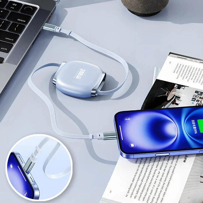 240W Retractable Fast Charging Cable USB C To C Auto Coiling for Travel Charging Phone Tablet Laptop for IPhone Samsung Huawei