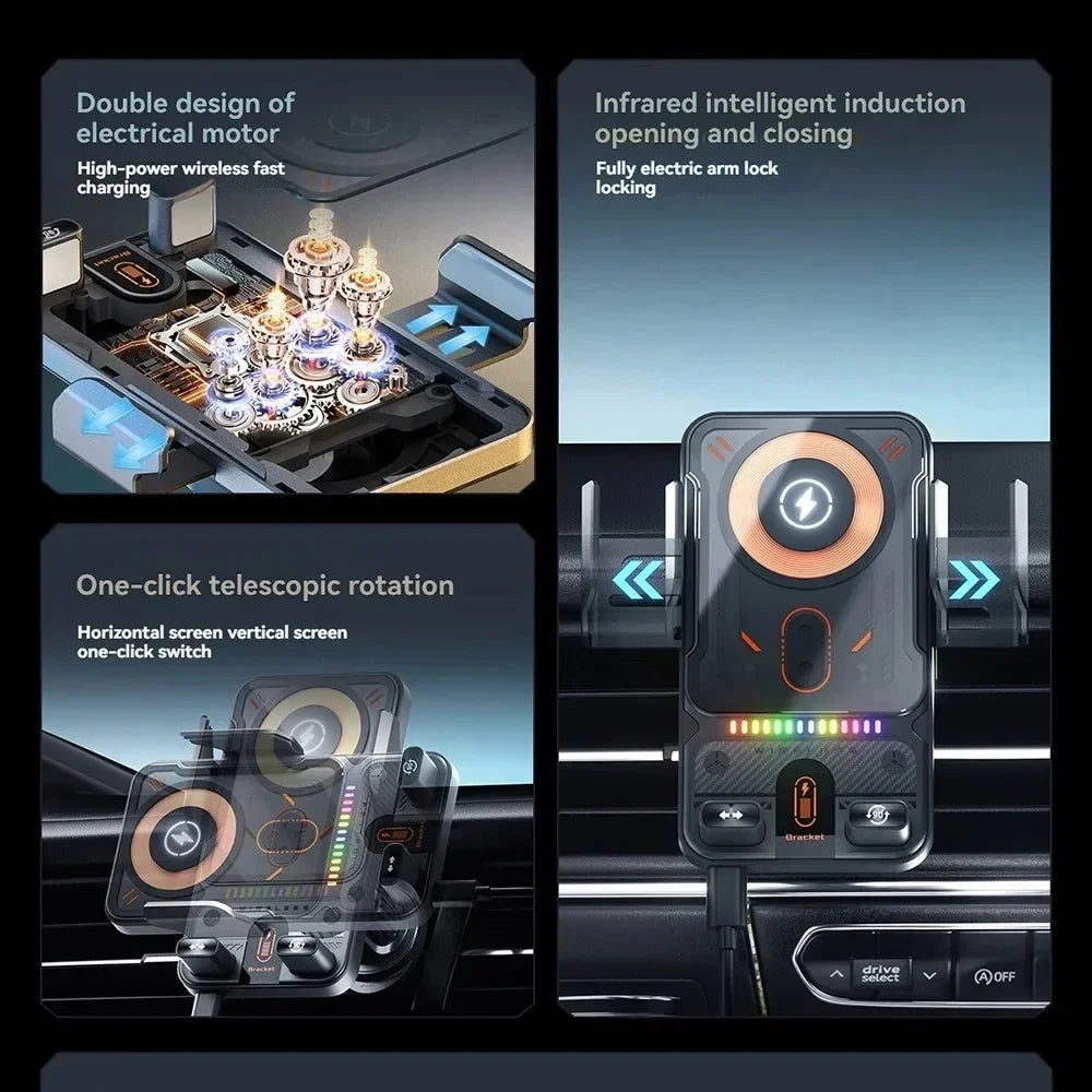 Car Electric Rotating Phone Holder Dual Coil Wireless Charger Air Vent Cell Stand For iPhone/Samsung/Xiaomi Fast Charging Mount