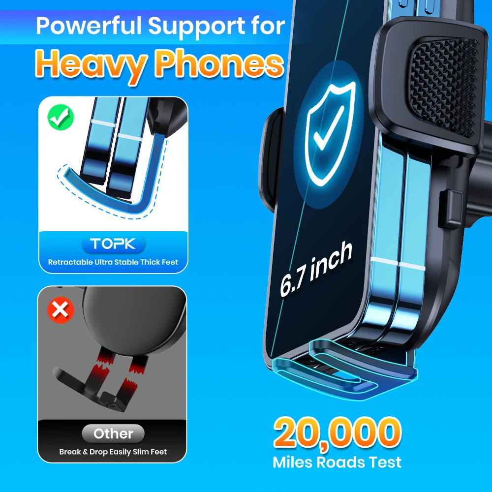 TOPK Universal Car Phone Holder 360° Rotation Cell Phone Mount for Air Vent & Dashboard Suction Cup Stand for All Phones
