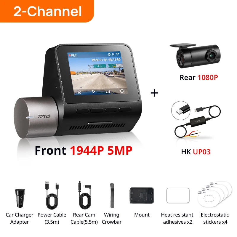70mai Dash Cam A510 1944P HDR GPS ADAS 4G Connectivity 70mai 4G Front Cam A510 Car DVR 24H Parking Support Rear Cam