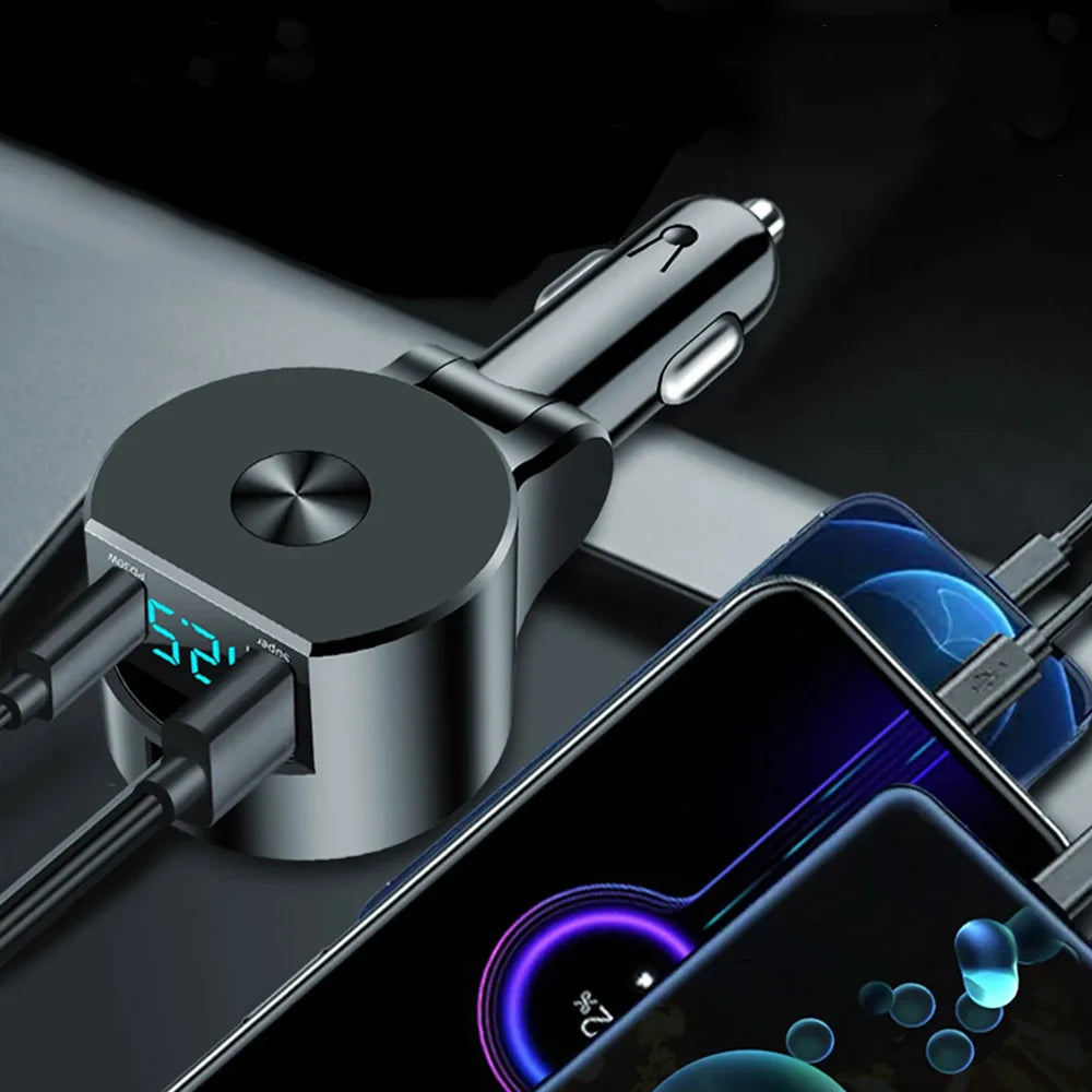 Car Charger Super Fast Retractable Car Phone Charger Usb Qc3.0 Type C Pd Fast Charging Retractable Cables Voltage Detectiction