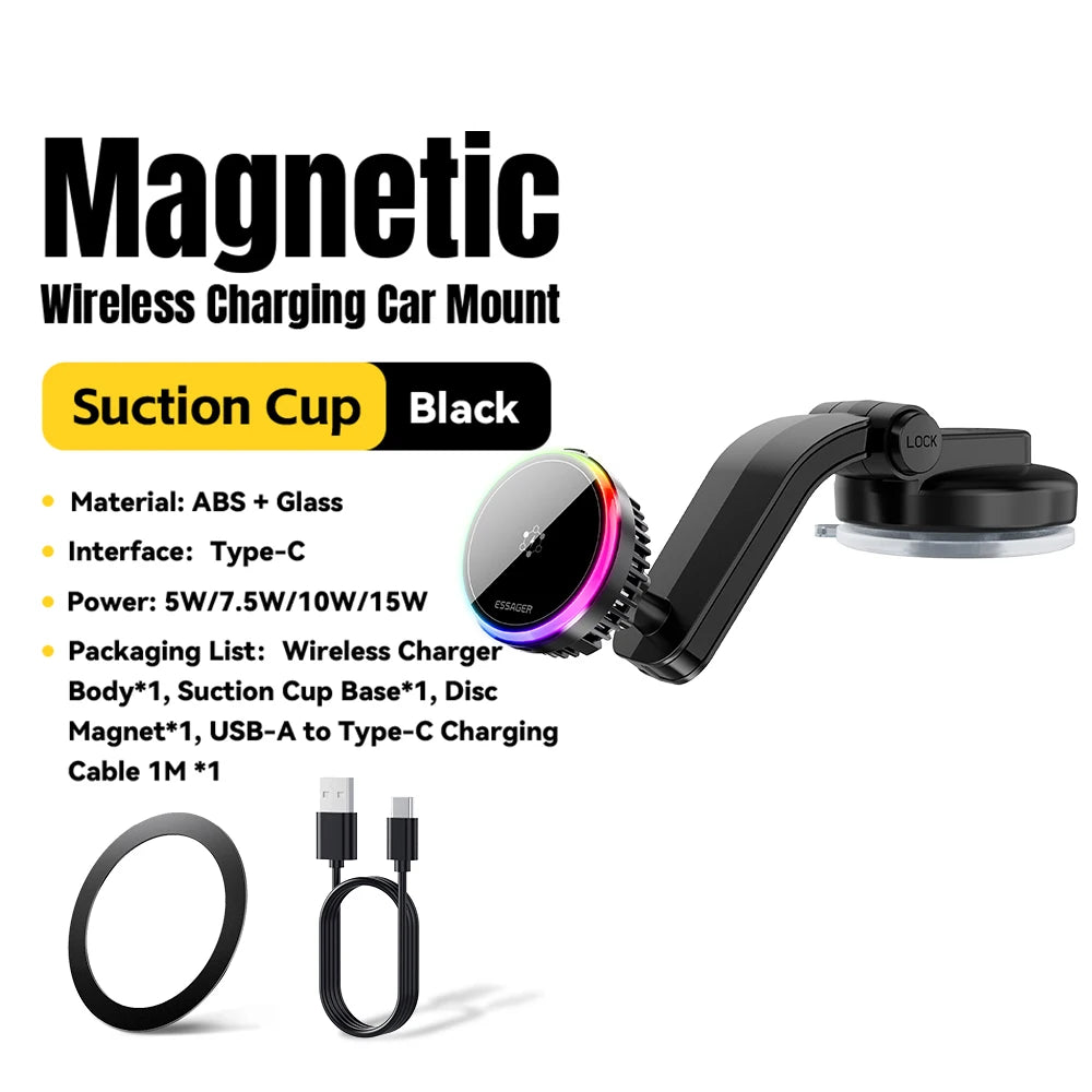 Essager 15W ice Cooling Magnetic Wireless Car Charger for iPhone 16 Huawei Xiaomi MacSafe Car Phone Holder Fast Charging Station