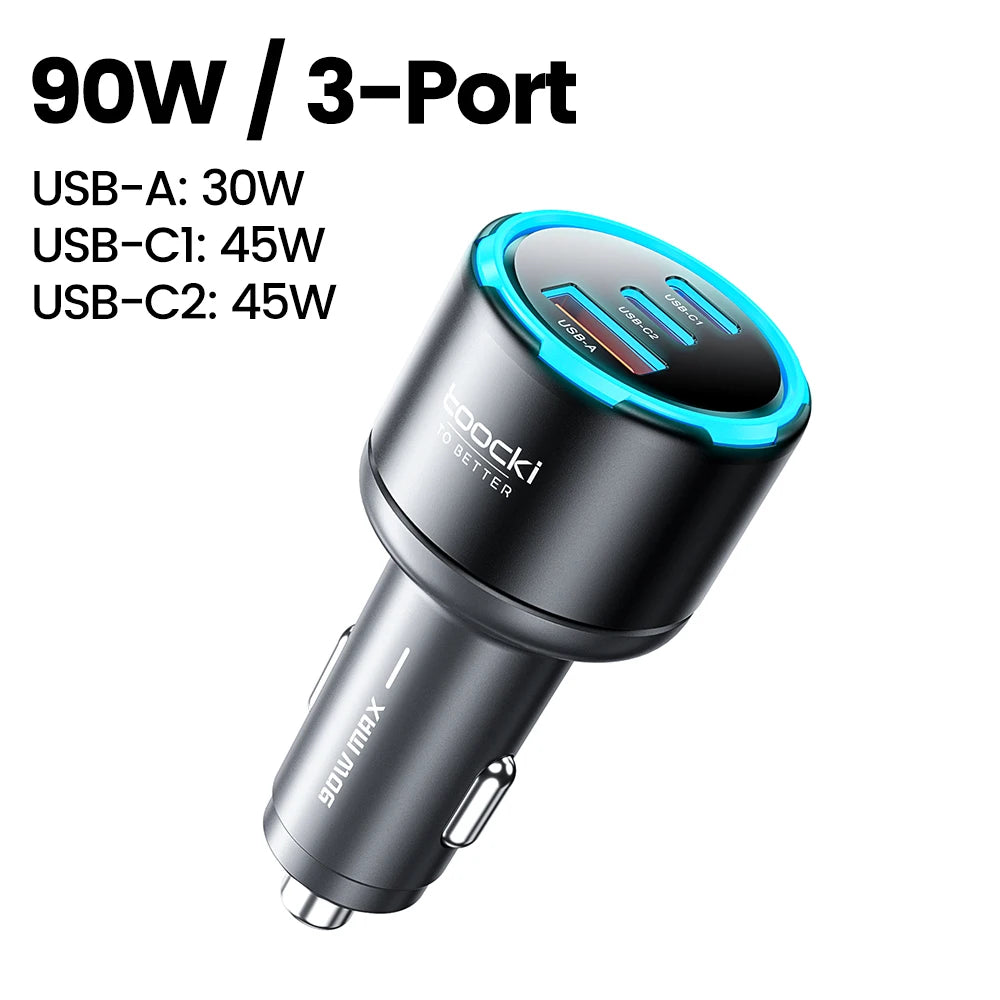 Toocki 130W Car Charger PD 100W PPS SFC3.0 Fast USB Type C Car Phone Charger for iPhone 17 16 15 Samsung S26 S25 Tablet Laptop