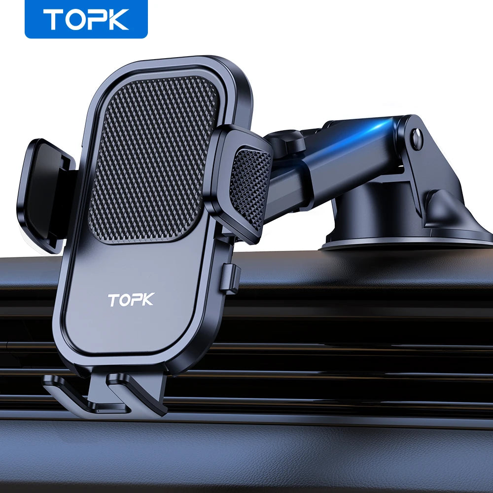 TOPK Universal Car Phone Holder 360° Rotation Cell Phone Mount for Air Vent & Dashboard Suction Cup Stand for All Phones