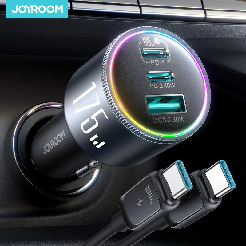 Joyroom  175W USB C Car Charger 3-Ports QC 3.0 For Samsung iPhone 17 16 Xiaomi 100W Fast Charging Adapter CCN07