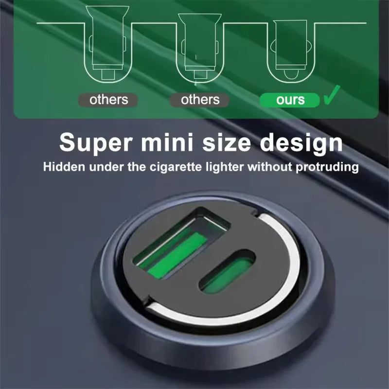 Mini 100W PD30W QC3.0 Pull Ring Fast Charging Car Charger USB C Car Phone Charger Adapter For iPhone Xiaomi Samsung Huawei