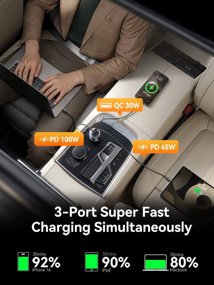 Joyroom  175W USB C Car Charger 3-Ports QC 3.0 For Samsung iPhone 17 16 Xiaomi 100W Fast Charging Adapter CCN07