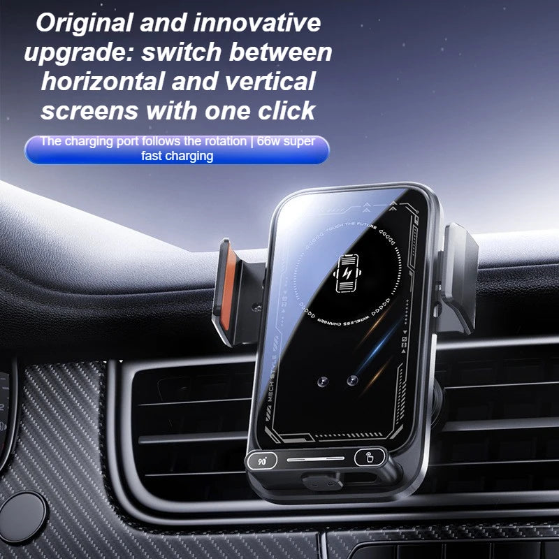 Auto Sensing Car Phone Charger Holder 15W Wireless Charging Motorized Rotation One Touch Clamping Dashboard Vent Secure Driving