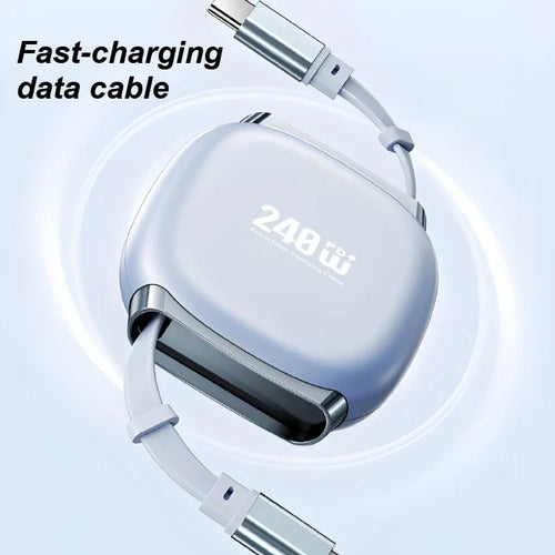 240W Retractable Fast Charging Cable USB C To C Auto Coiling for Travel Charging Phone Tablet Laptop for IPhone Samsung Huawei