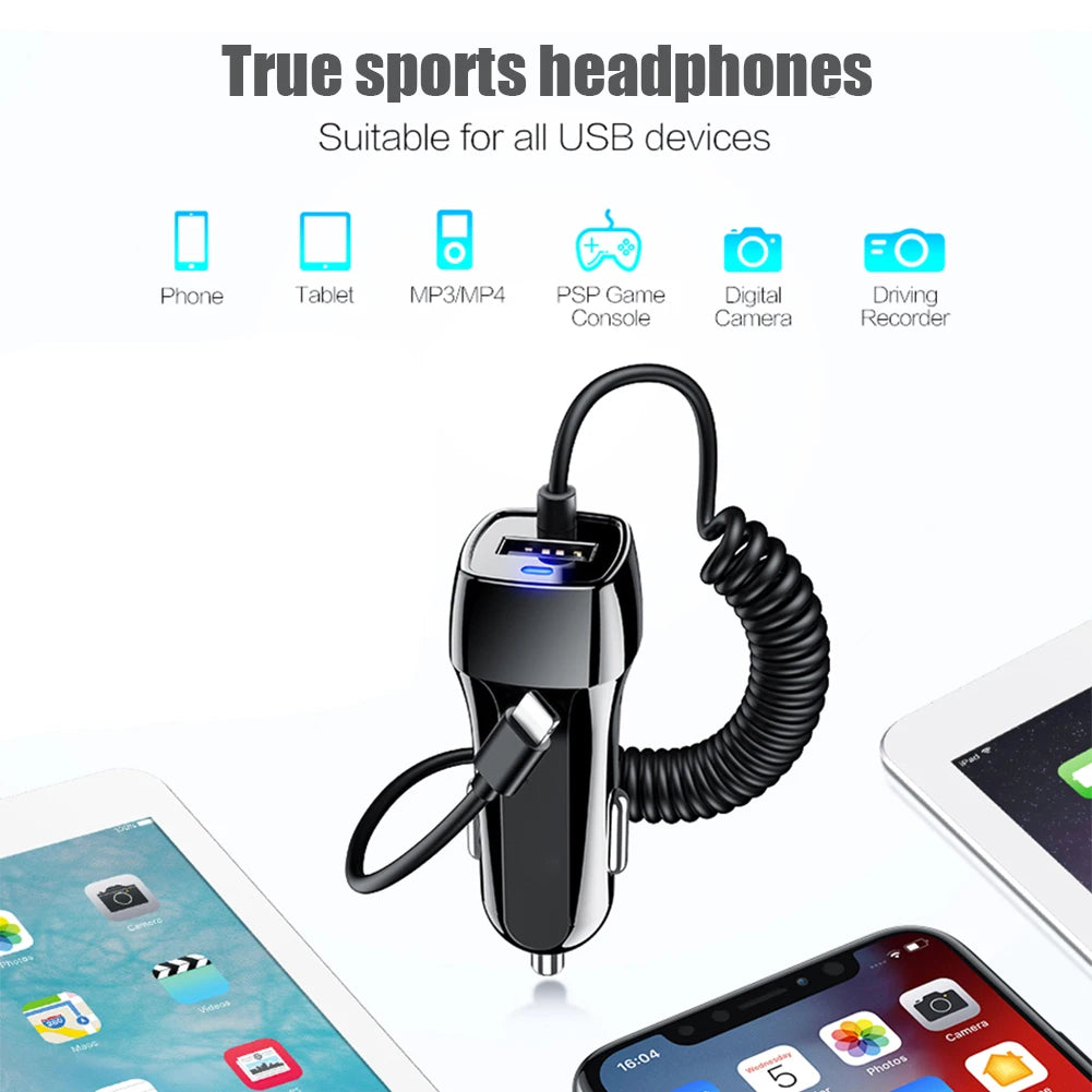 48W USB Fast Car Charger Stretch Cable Adapter for IPhone13 12 11 14 Pro Max Samsung Galaxy Note20 Android Type-c car Charger
