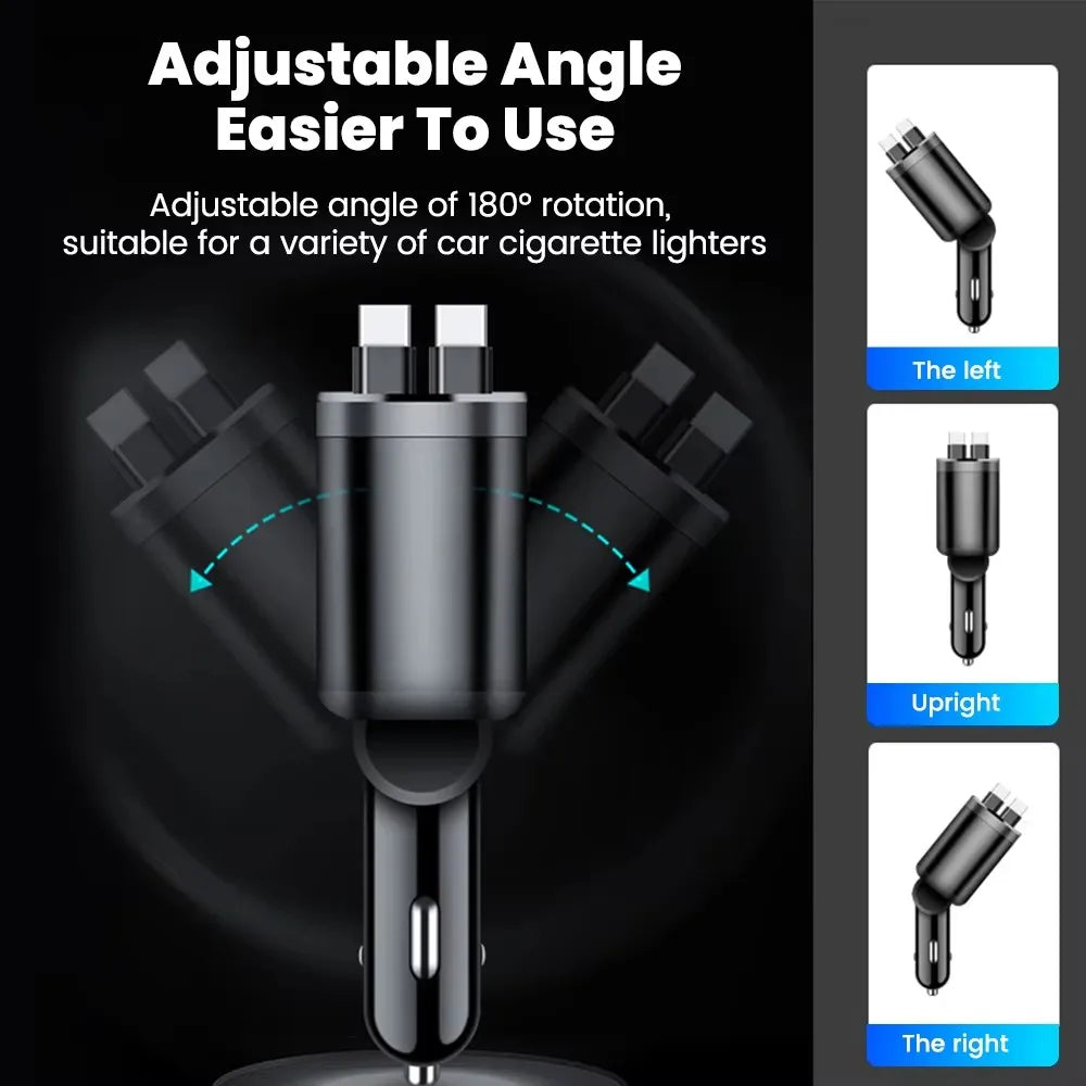 5 in 1 150W Car Charger Voltage Display PD30W Super Fast Charging 22.5W With Retractable Cable For IPhone Xiaomi Samsung
