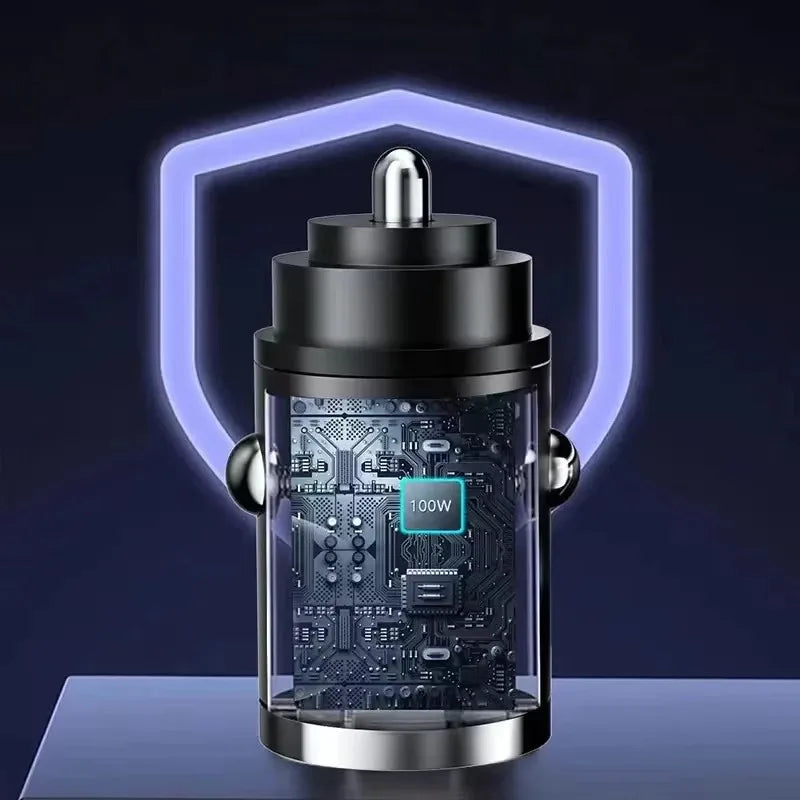 USB Type C Car Charger Max 100W Mini Car Charger Fast Charging Head Dual-Port Mobile Phone Car Charger For Xiaomi Samsung Huawei