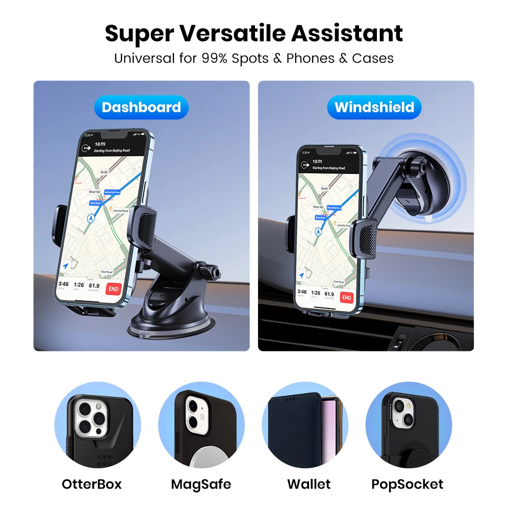 TOPK Universal Car Phone Holder 360° Rotation Cell Phone Mount for Air Vent & Dashboard Suction Cup Stand for All Phones