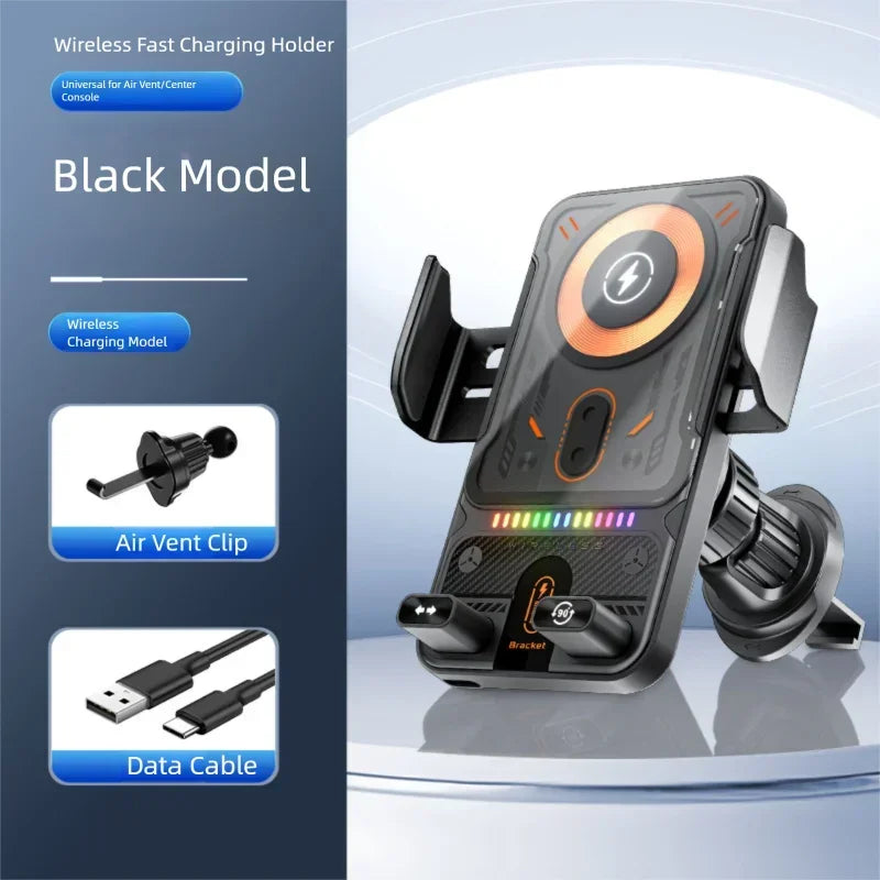 Car Electric Rotating Phone Holder Dual Coil Wireless Charger Air Vent Cell Stand For iPhone/Samsung/Xiaomi Fast Charging Mount