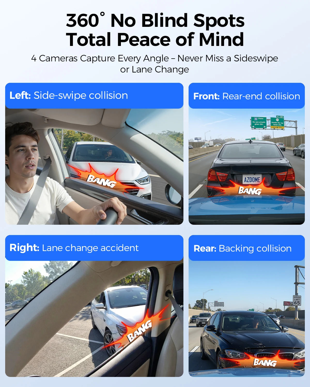 AZDOME Dash Cam M660 2.5K+3*1080P 4CH Car DVR GPS 5G Wifi Free 64GB Card Voice Control 24H Parking Monitor Super Night Visio