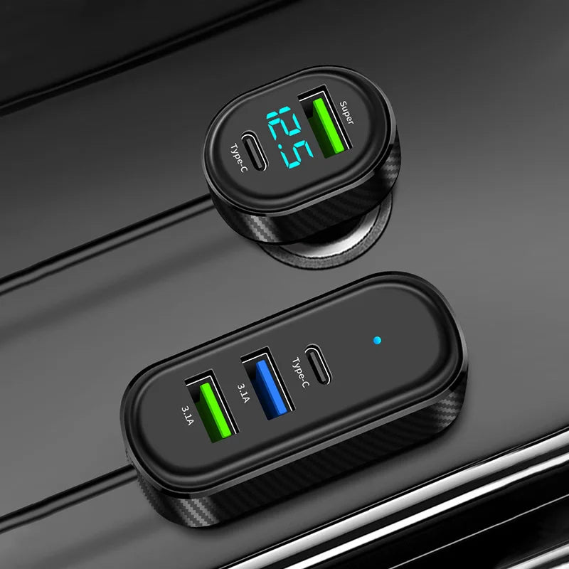 5-Ports USB Type-C Car Charger With 150CM Long Cable 100W Fast Charging Power Adapter For Iphone Samsung Huawei Car Charger