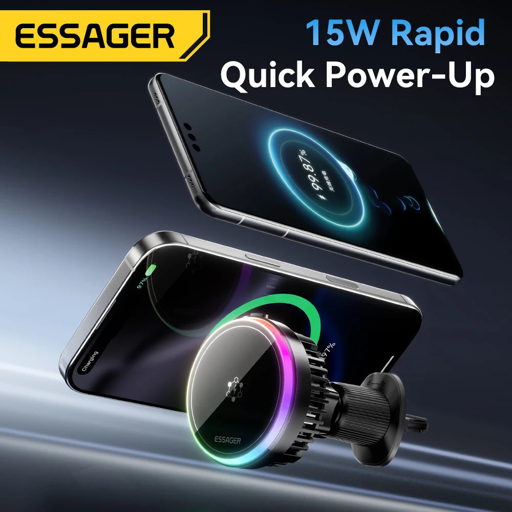 Essager 15W ice Cooling Magnetic Wireless Car Charger for iPhone 16 Huawei Xiaomi MacSafe Car Phone Holder Fast Charging Station