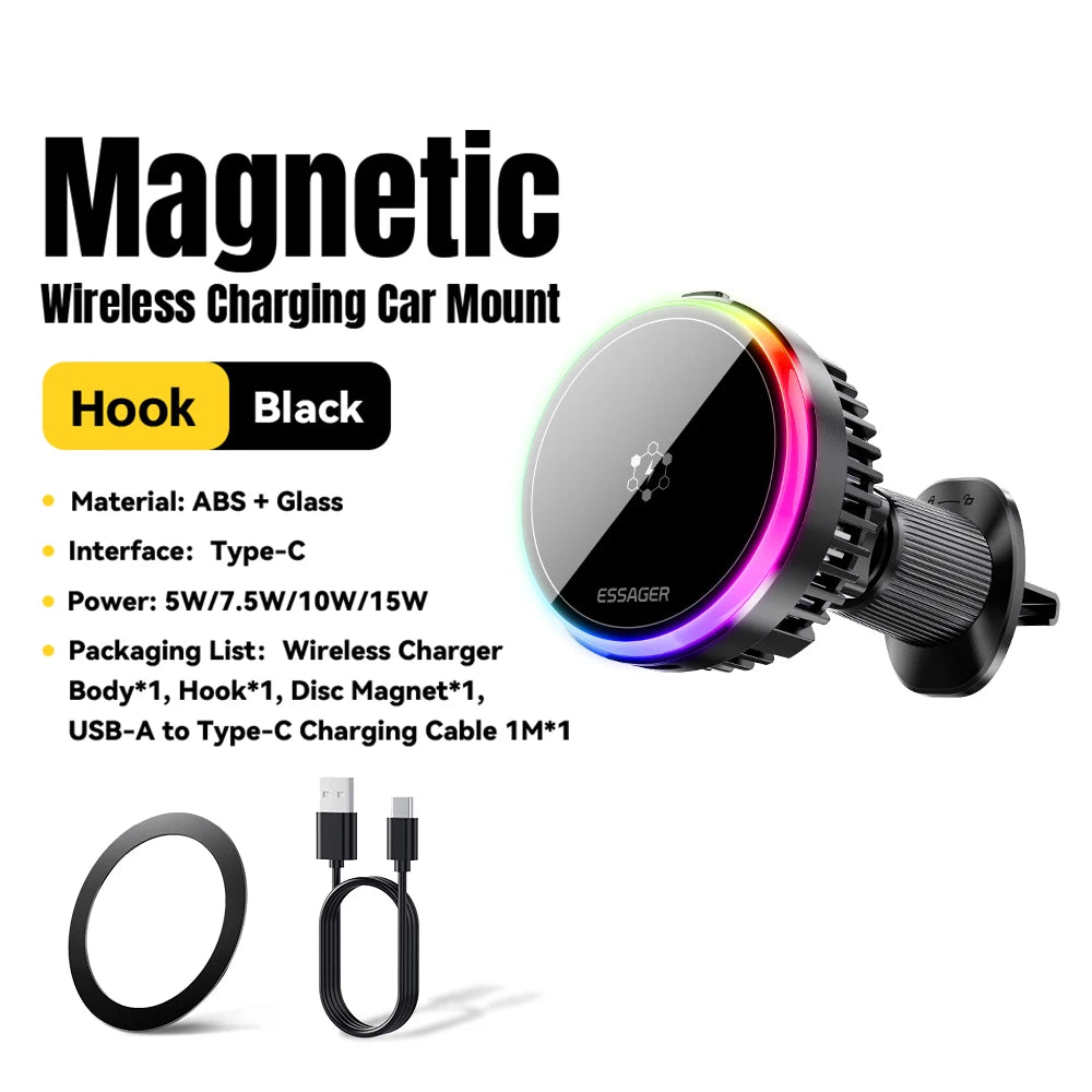 Essager 15W ice Cooling Magnetic Wireless Car Charger for iPhone 16 Huawei Xiaomi MacSafe Car Phone Holder Fast Charging Station