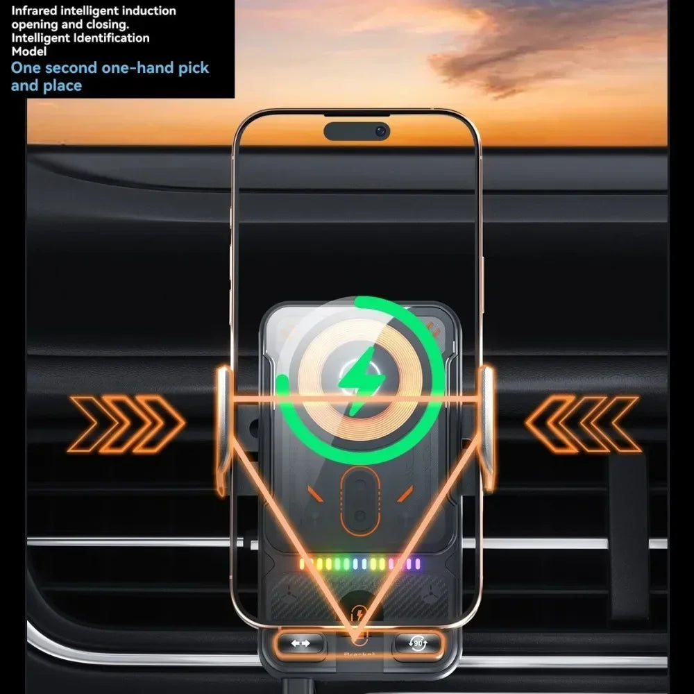 Car Electric Rotating Phone Holder Dual Coil Wireless Charger Air Vent Cell Stand For iPhone/Samsung/Xiaomi Fast Charging Mount
