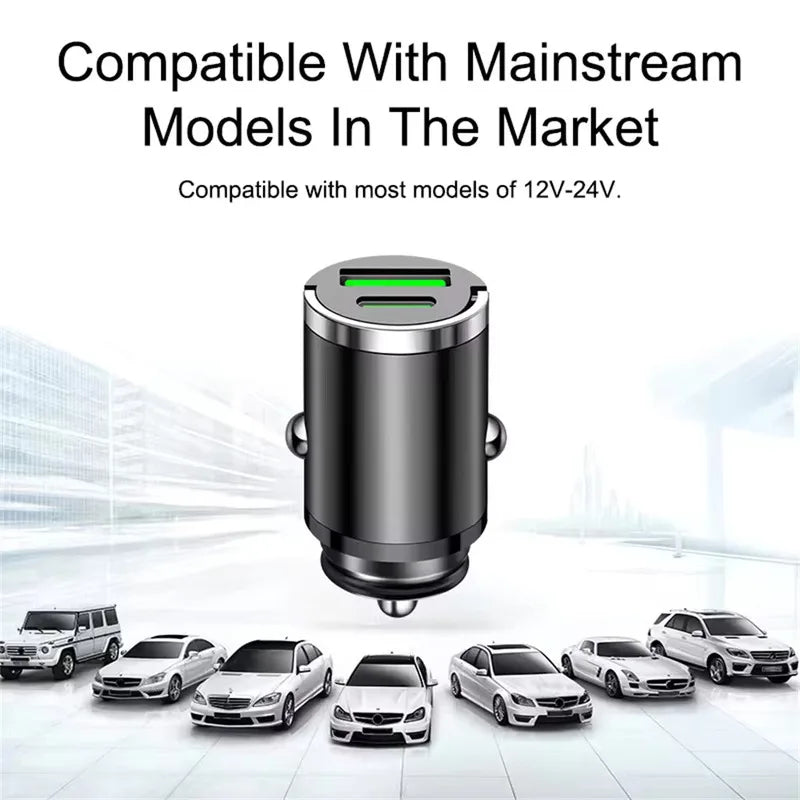 Mini 100W PD30W QC3.0 Pull Ring Fast Charging Car Charger USB C Car Phone Charger Adapter For iPhone Xiaomi Samsung Huawei