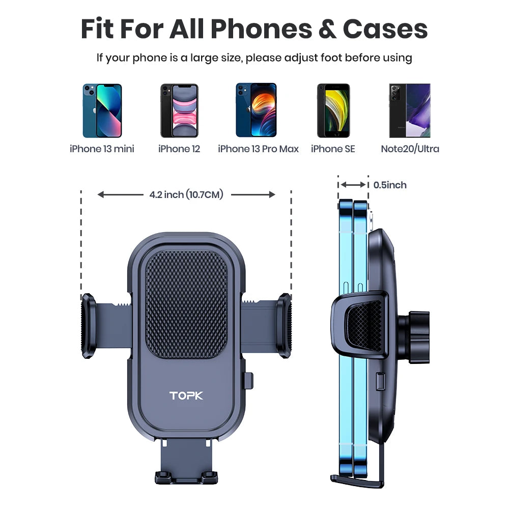 TOPK Universal Car Phone Holder 360° Rotation Cell Phone Mount for Air Vent & Dashboard Suction Cup Stand for All Phones