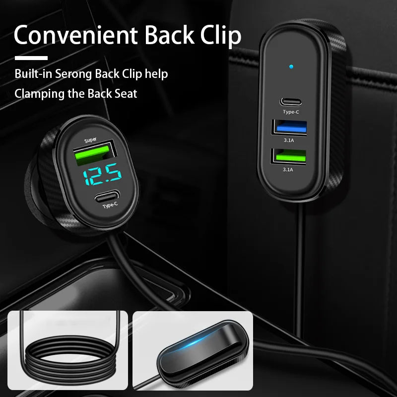 5-Ports USB Type-C Car Charger With 150CM Long Cable 100W Fast Charging Power Adapter For Iphone Samsung Huawei Car Charger