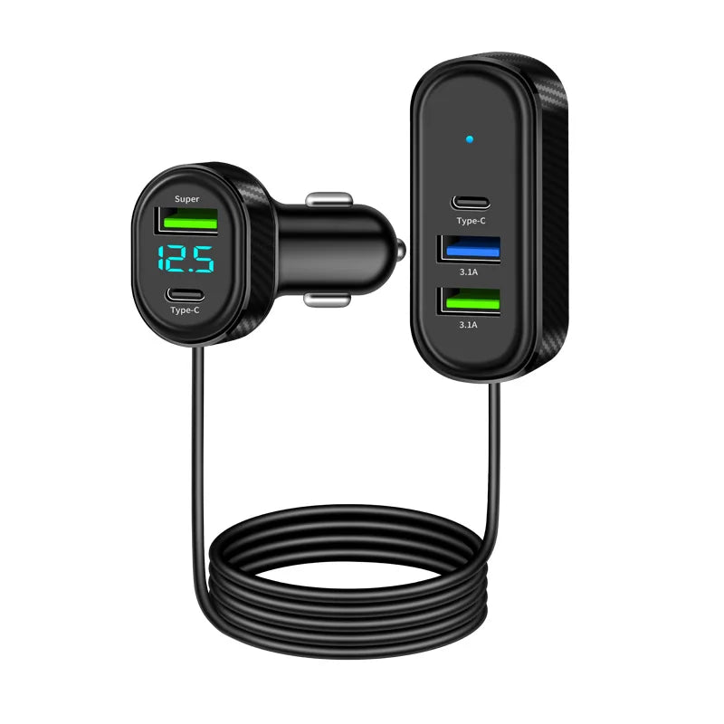 5-Ports USB Type-C Car Charger With 150CM Long Cable 100W Fast Charging Power Adapter For Iphone Samsung Huawei Car Charger