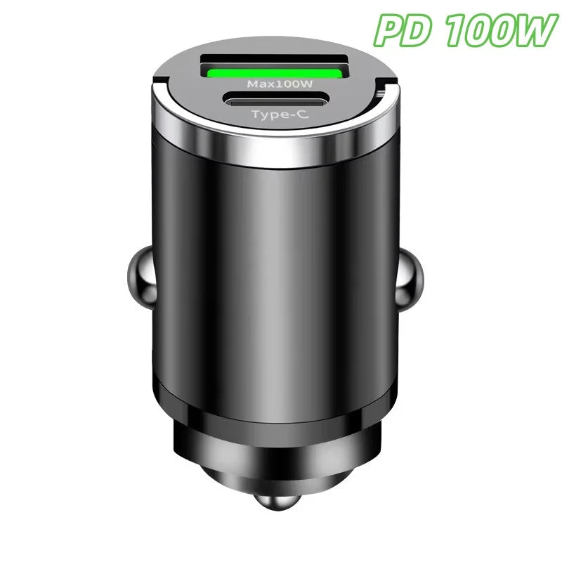 USB Type C Car Charger Max 100W Mini Car Charger Fast Charging Head Dual-Port Mobile Phone Car Charger For Xiaomi Samsung Huawei