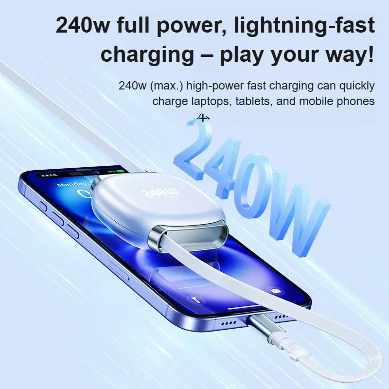 240W Retractable Fast Charging Cable USB C To C Auto Coiling for Travel Charging Phone Tablet Laptop for IPhone Samsung Huawei