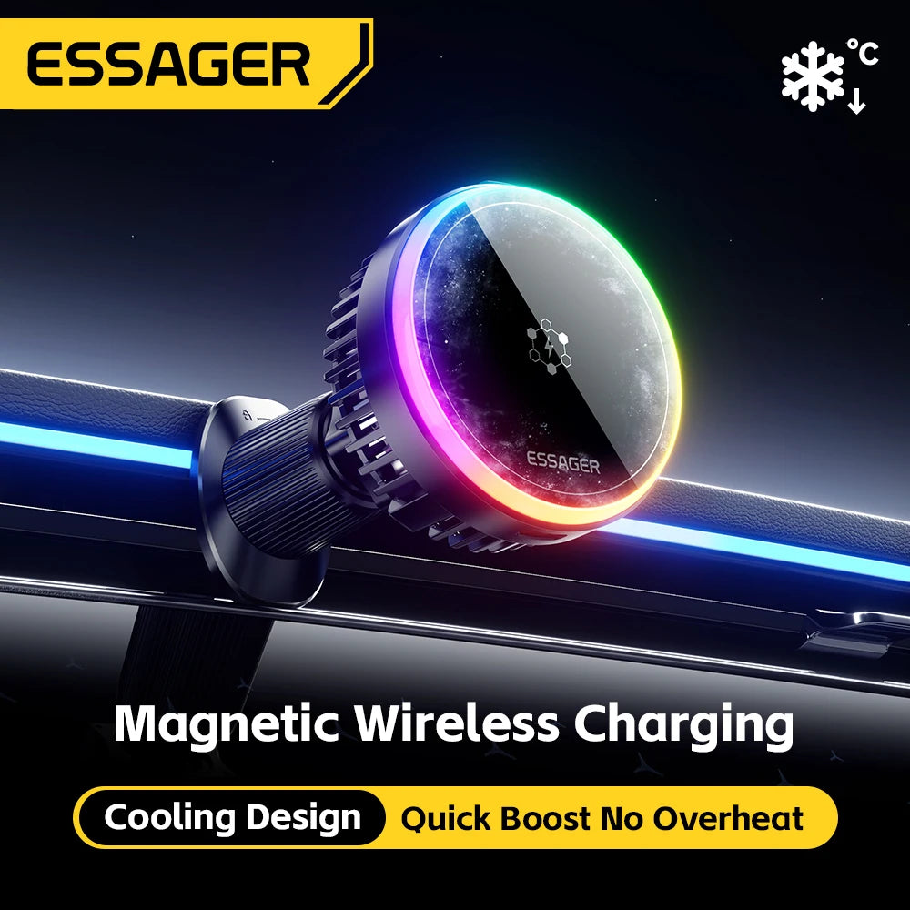Essager 15W ice Cooling Magnetic Wireless Car Charger for iPhone 16 Huawei Xiaomi MacSafe Car Phone Holder Fast Charging Station