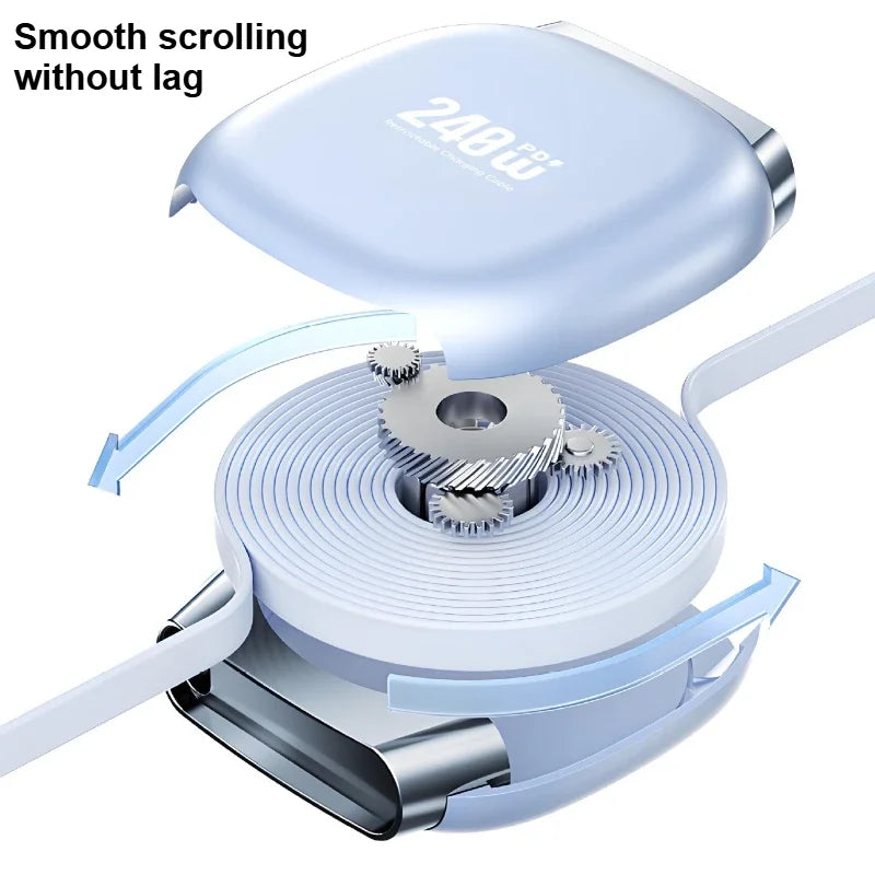 240W Retractable Fast Charging Cable USB C To C Auto Coiling for Travel Charging Phone Tablet Laptop for IPhone Samsung Huawei