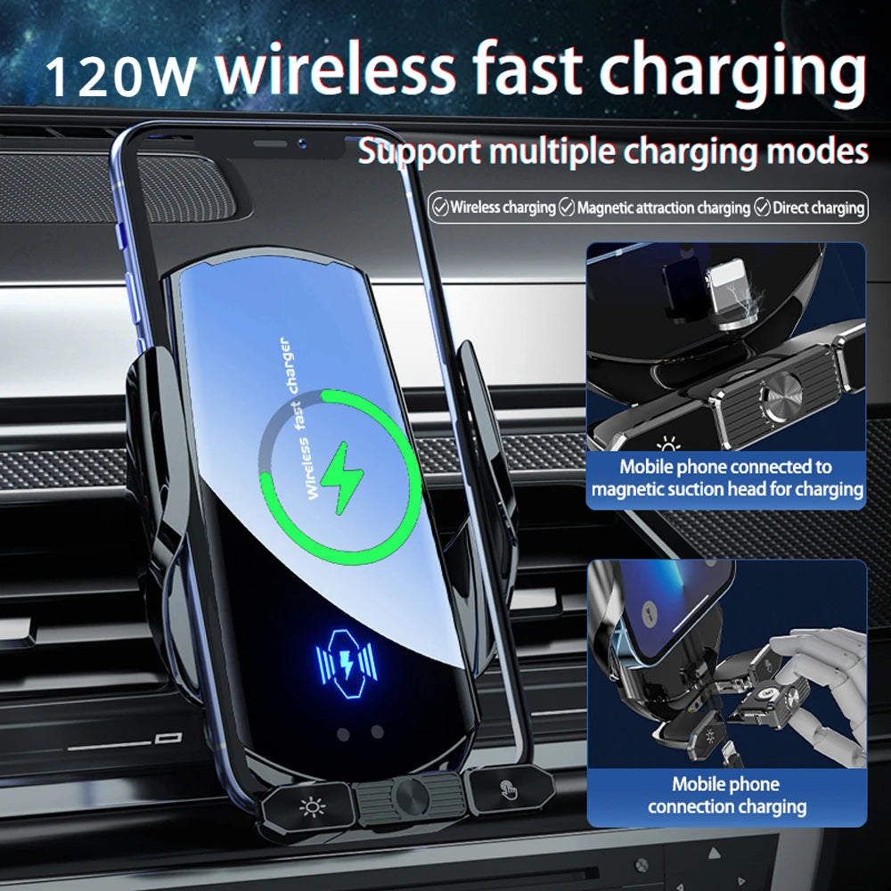 120W Wireless Charger Car Air Outlet Stand Phone Sucker Holder Fast Charging Station For Samsung S23 S22 iPhone 13 14 15 Pro Max