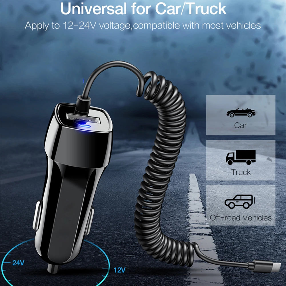 48W USB Fast Car Charger Stretch Cable Adapter for IPhone13 12 11 14 Pro Max Samsung Galaxy Note20 Android Type-c car Charger